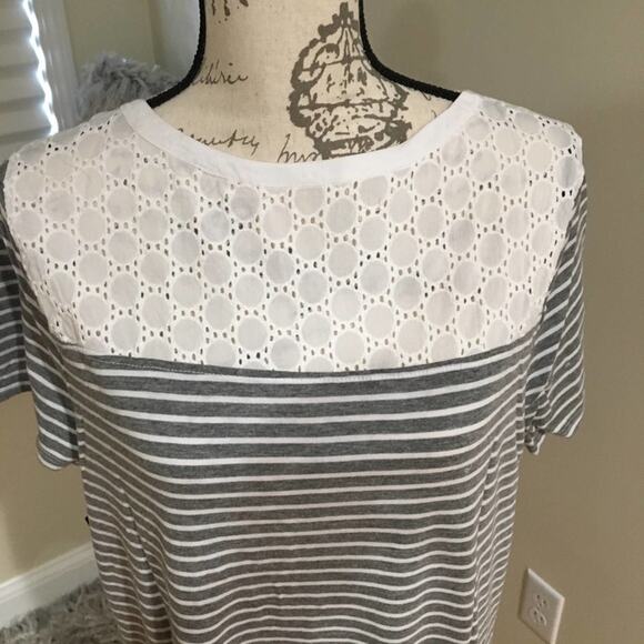 Lane Bryant Mixed Fabric Notch lace top - Picture 3 of 7